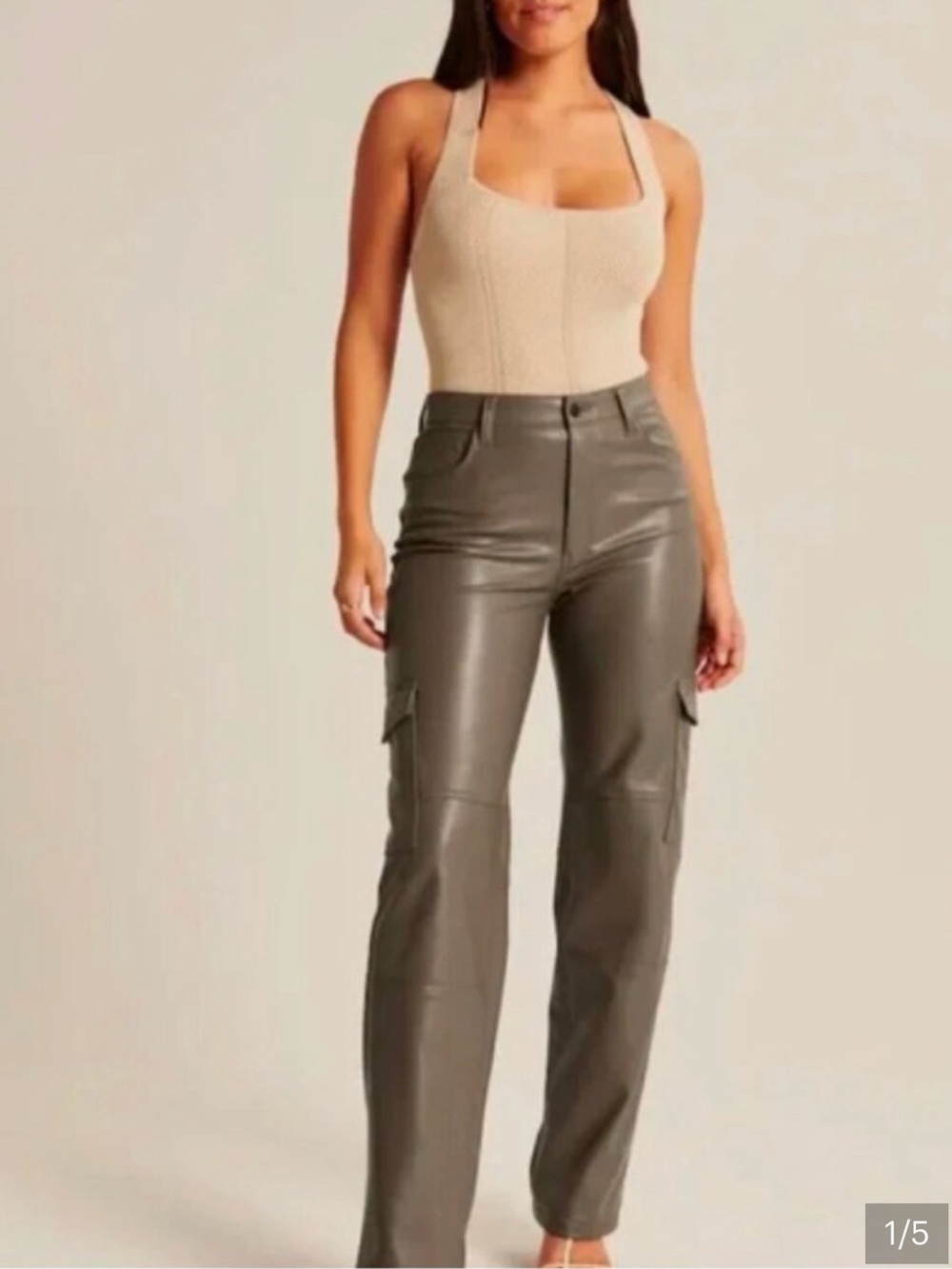 Abercrombie & Fitch vegan leather cargo pants- Olive
